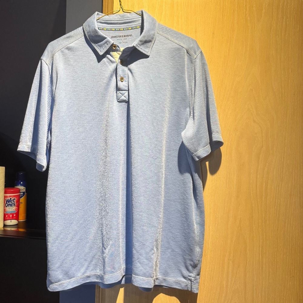 Johnston & Murphy Heather light  blue Size L Soft Cotton Polo Shirt Short Sleeve